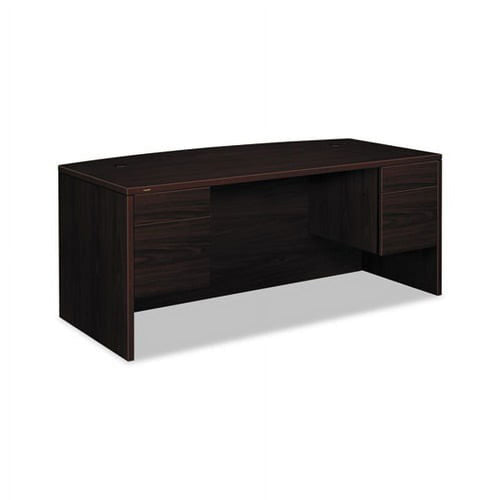 10500 Series Bow Front Double Pedestal Desk 72" x 36" x 29.5", Mahogany