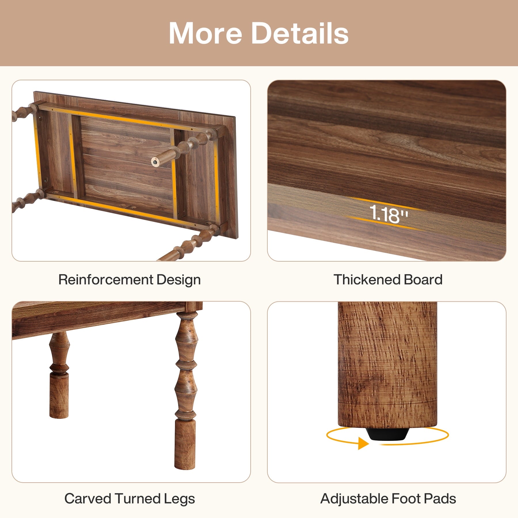 Tribesigns 62.2-Inch Large Wood Executive Desk, Farmhouse Style Writing/Study Table, Business Office Workstation Furniture with Carved Turned Legs, Walnut