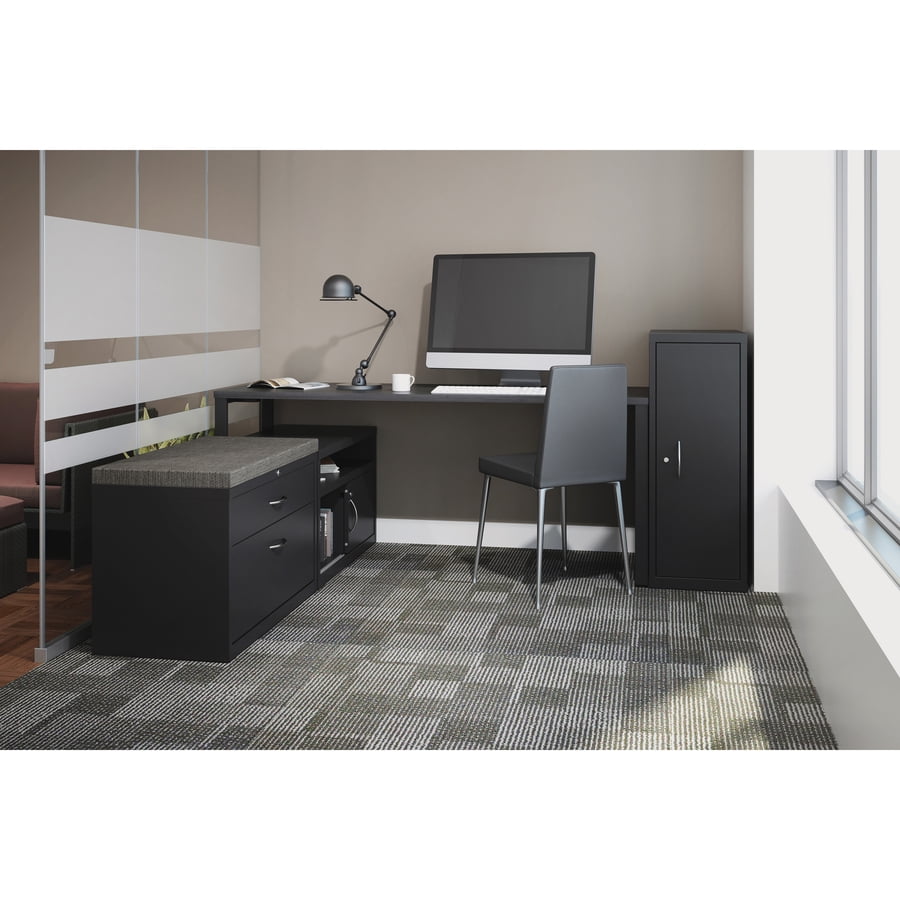 Lorell, LLR62512, Upholstered Stacking Chair, 4 / Carton, Charcoal Black