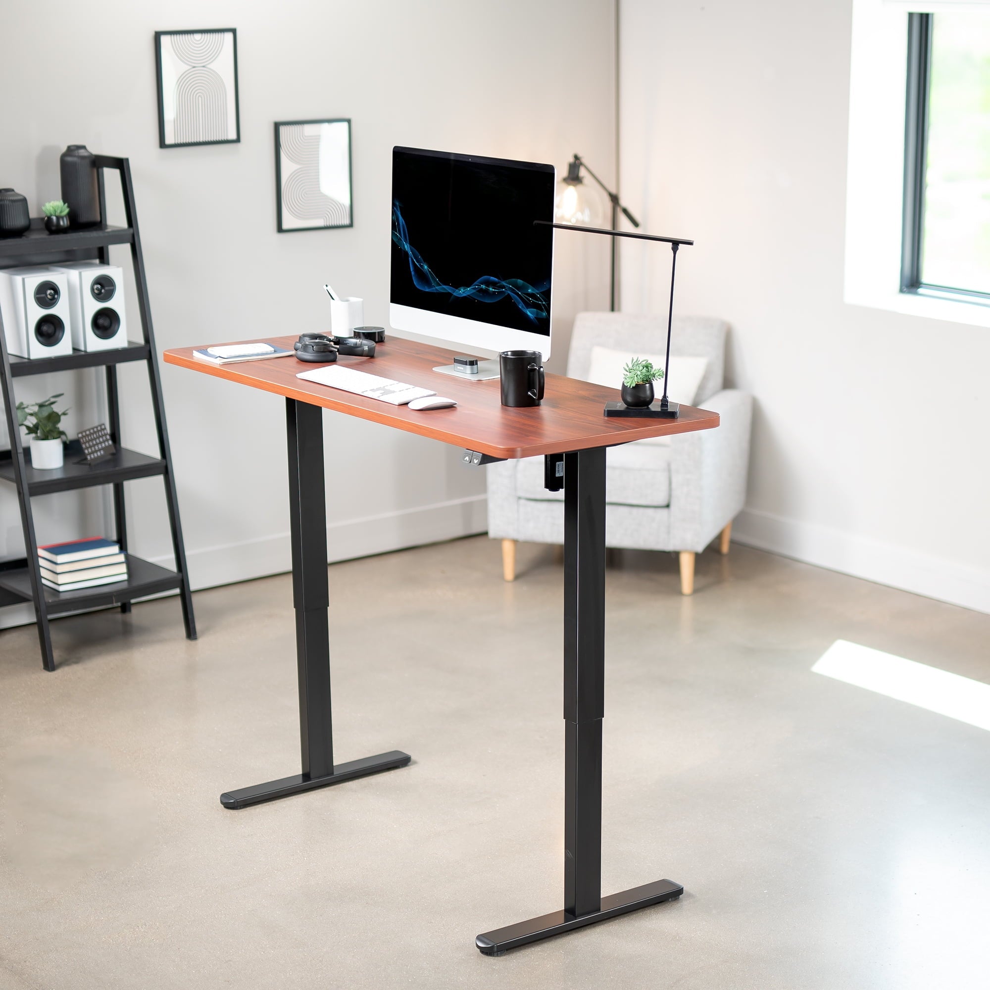VIVO Electric 60” x 24” Stand Up Desk Workstation | Dark Walnut Table Top, Black Frame