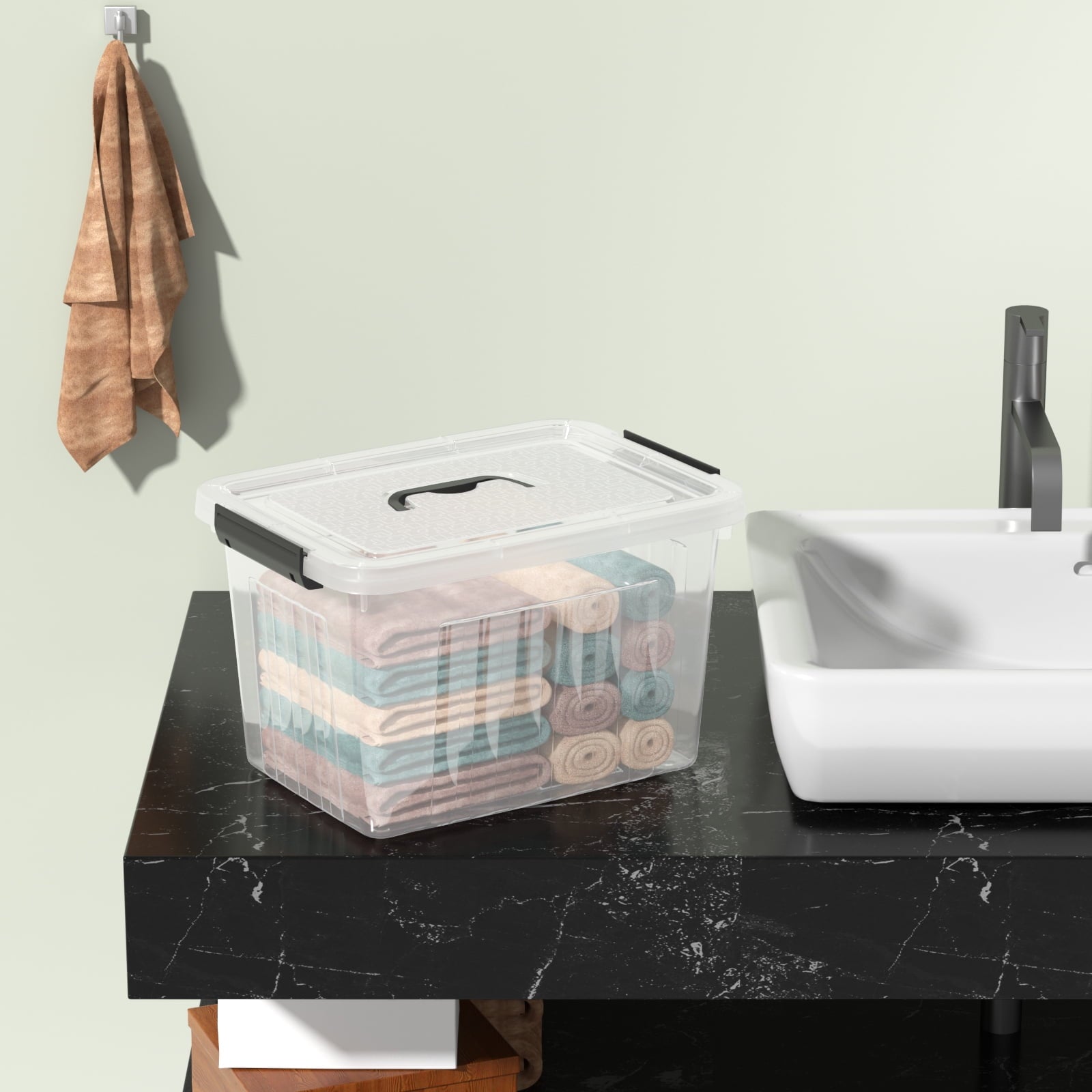 Ponpong 18L Large Plastic Storage Box, Clear Plastic Latch Box, 4 Pack