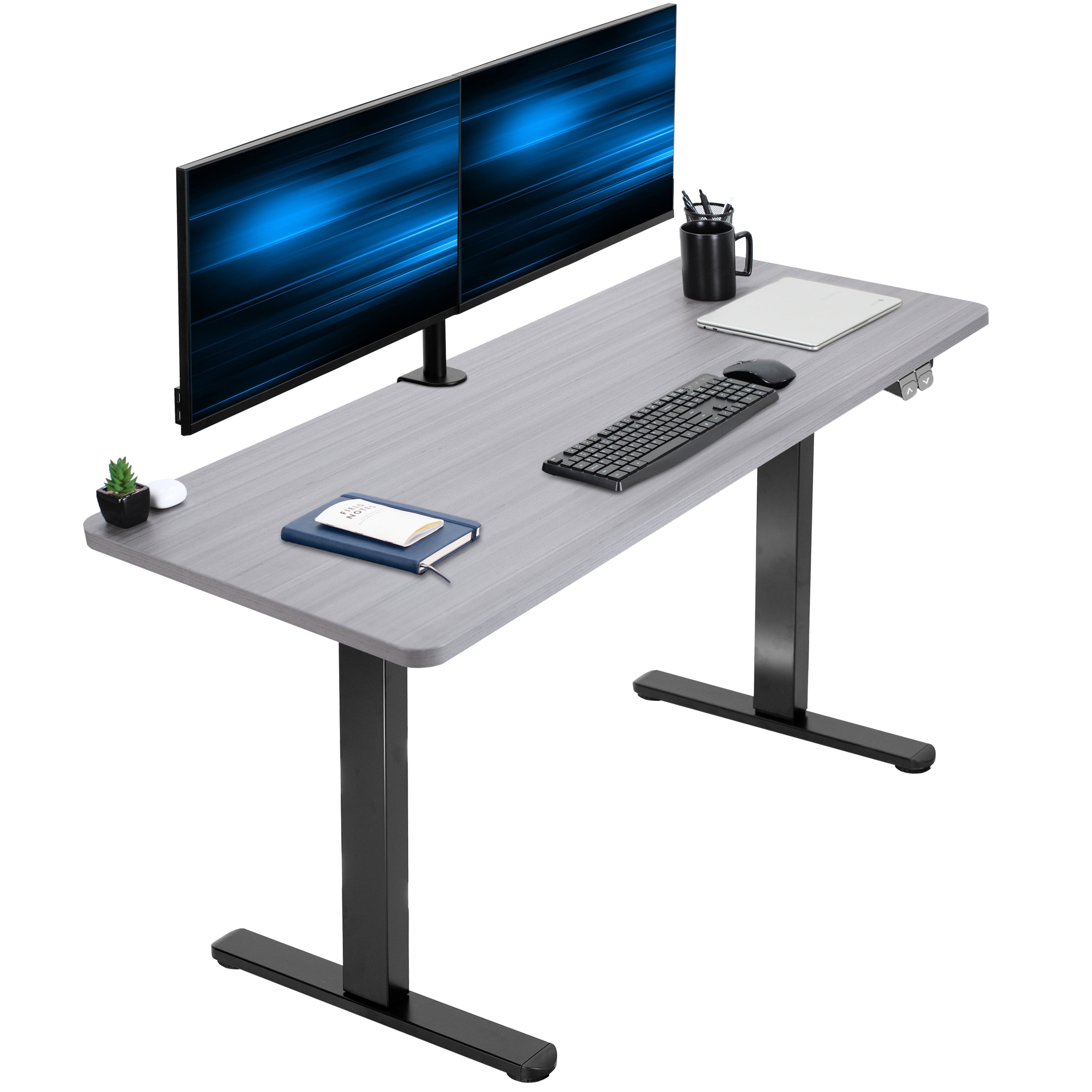 VIVO Electric 60” x 24” Stand Up Desk Workstation | Dark Walnut Table Top, Black Frame