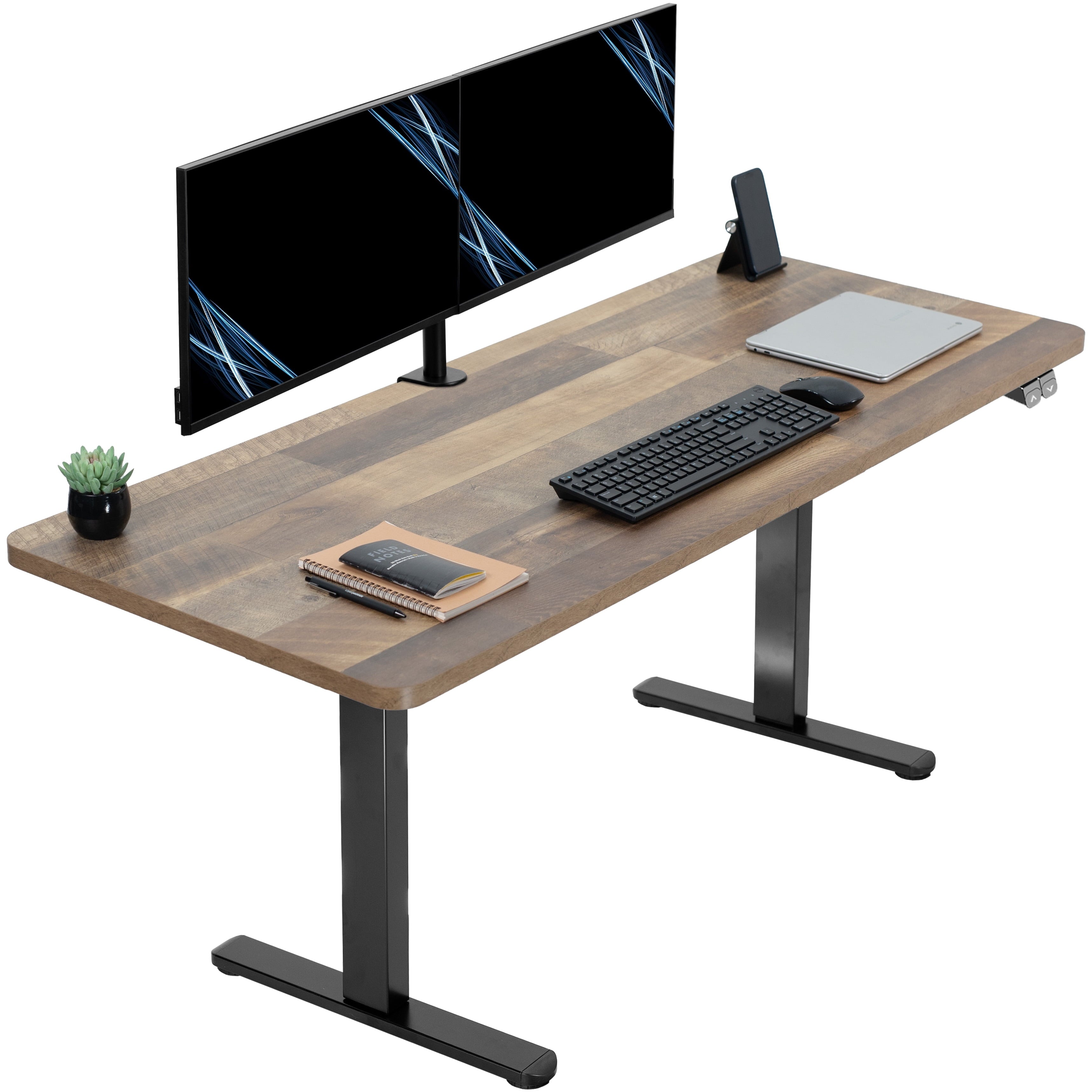 VIVO Electric 60” x 24” Stand Up Desk Workstation | Dark Walnut Table Top, Black Frame