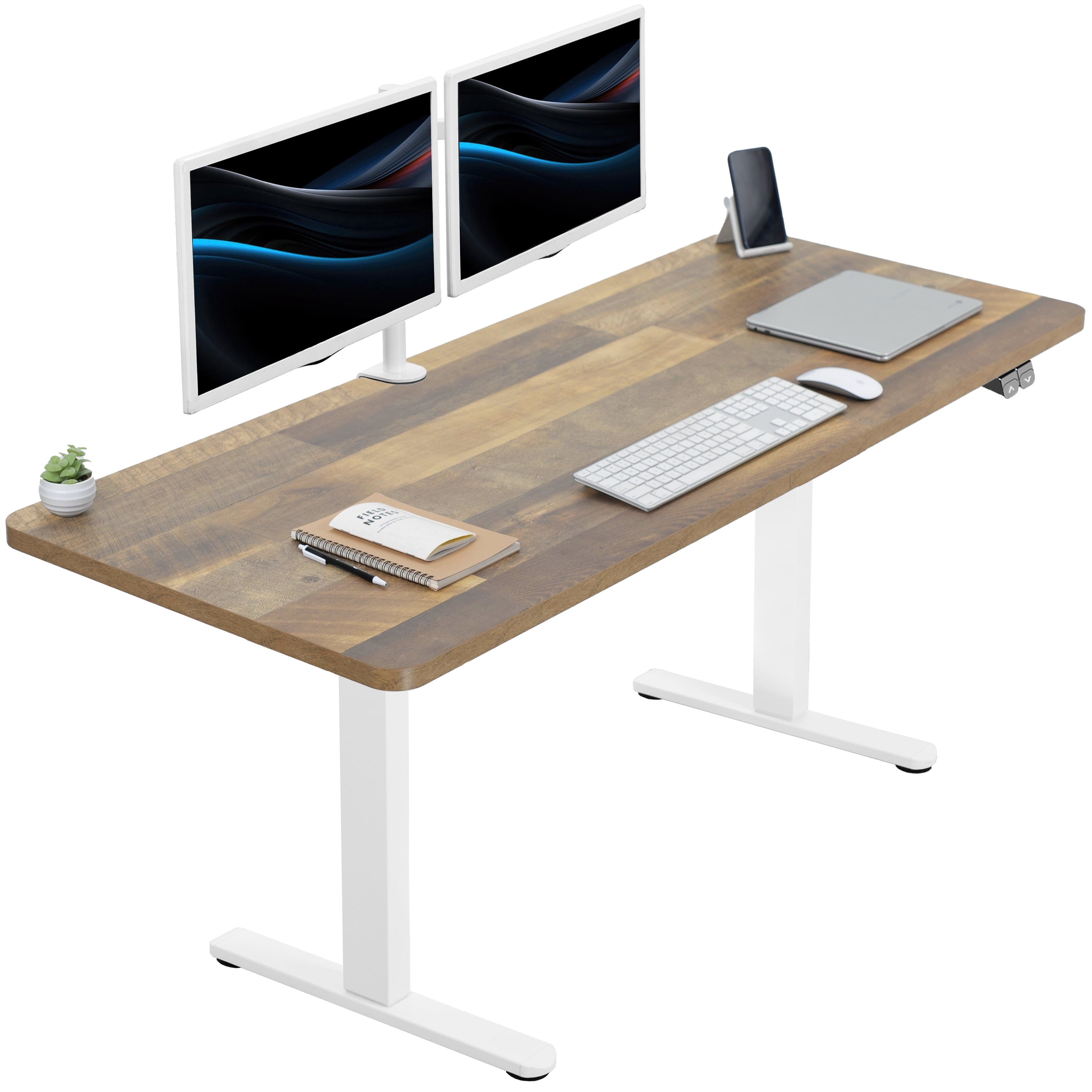VIVO Electric 60” x 24” Stand Up Desk Workstation | Dark Walnut Table Top, Black Frame