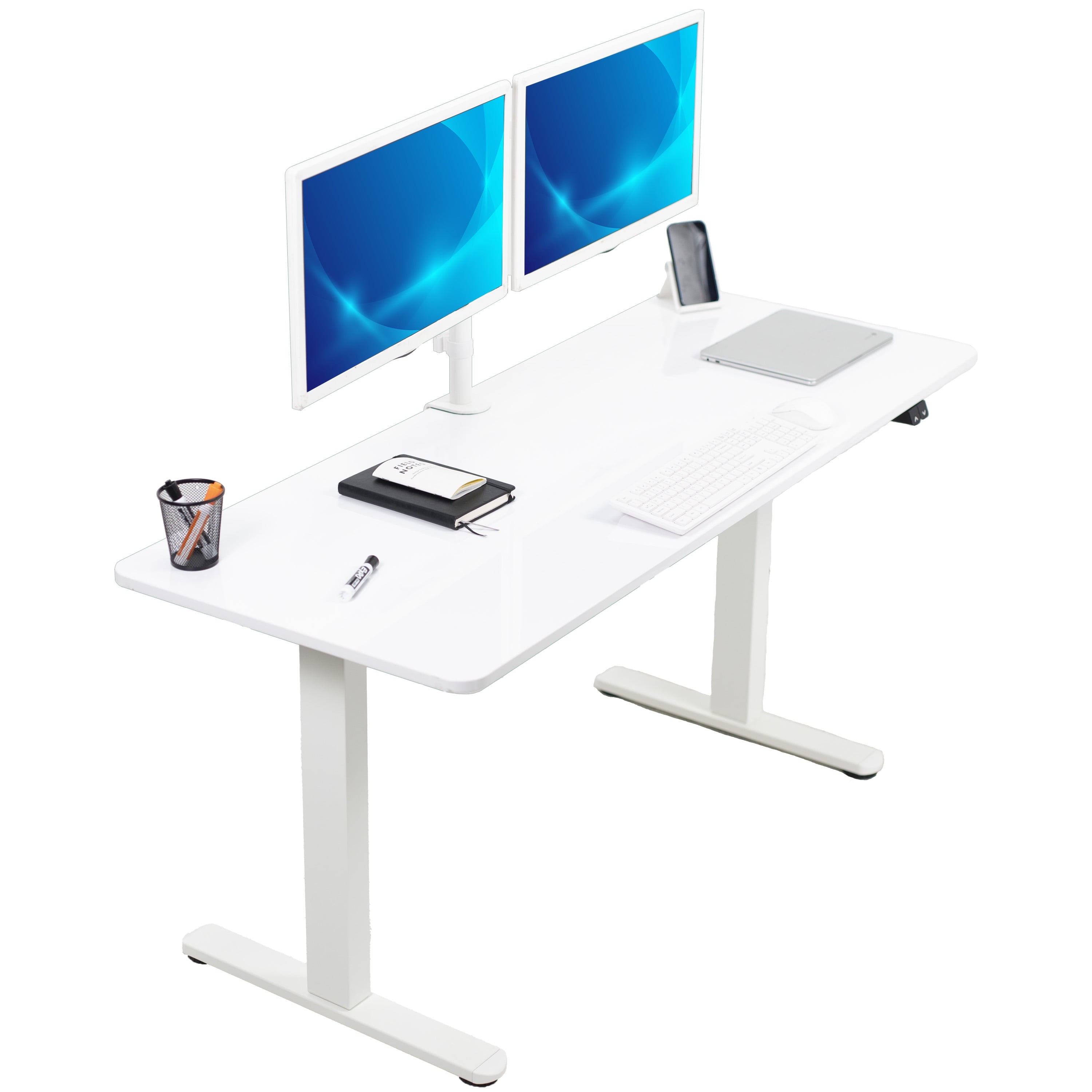 VIVO Electric 60” x 24” Stand Up Desk Workstation | Dark Walnut Table Top, Black Frame