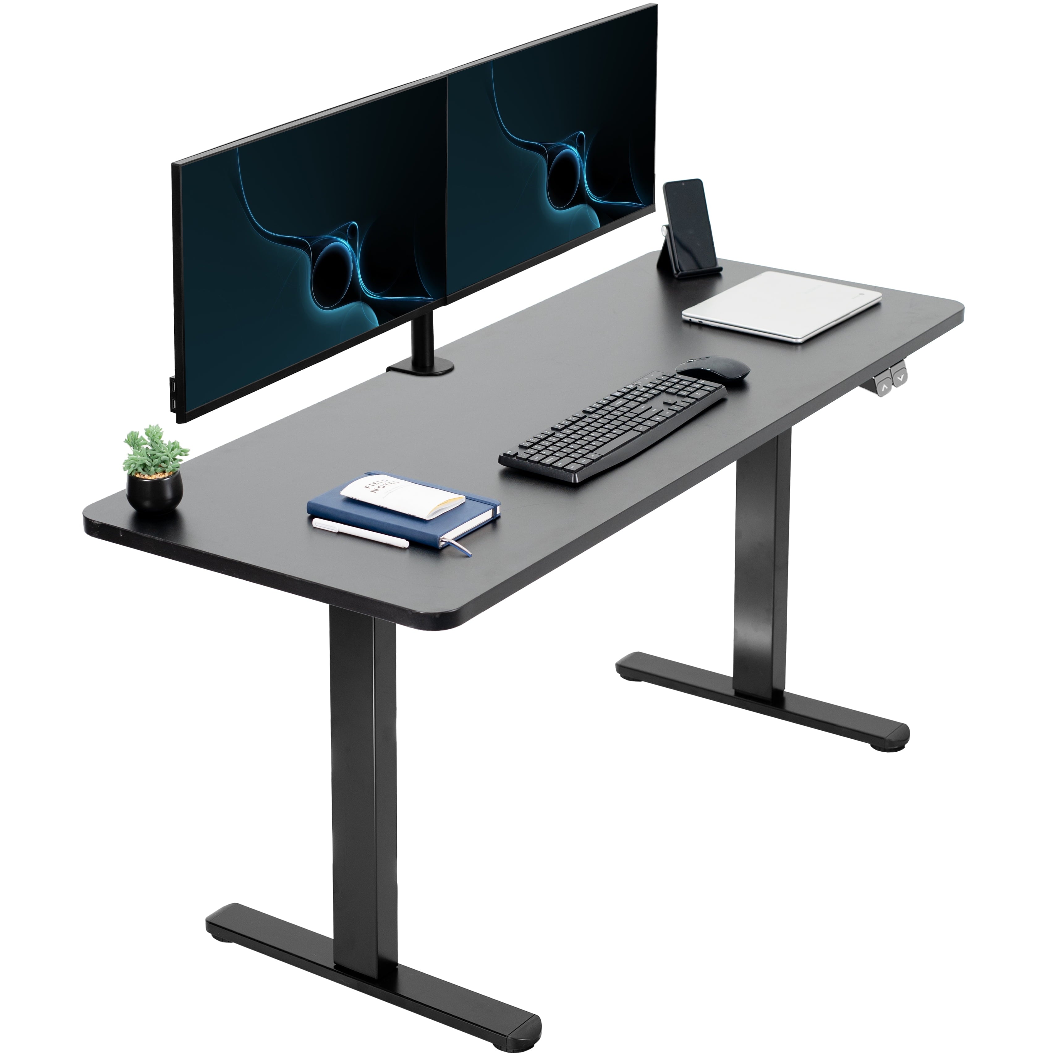 VIVO Electric 60” x 24” Stand Up Desk Workstation | Dark Walnut Table Top, Black Frame