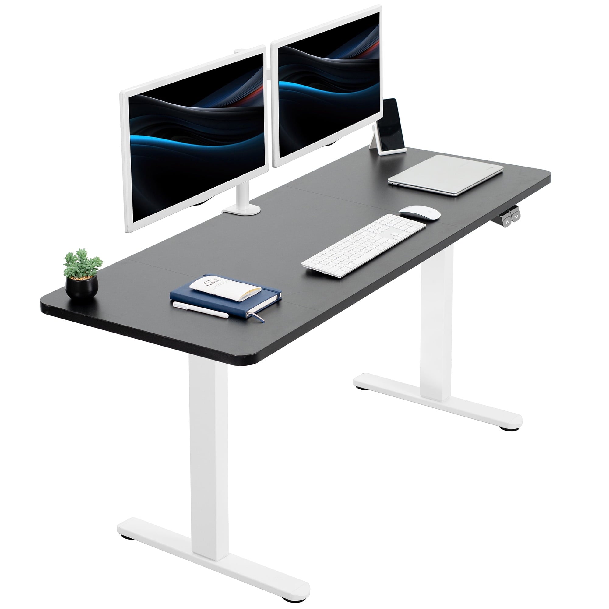 VIVO Electric 60” x 24” Stand Up Desk Workstation | Dark Walnut Table Top, Black Frame