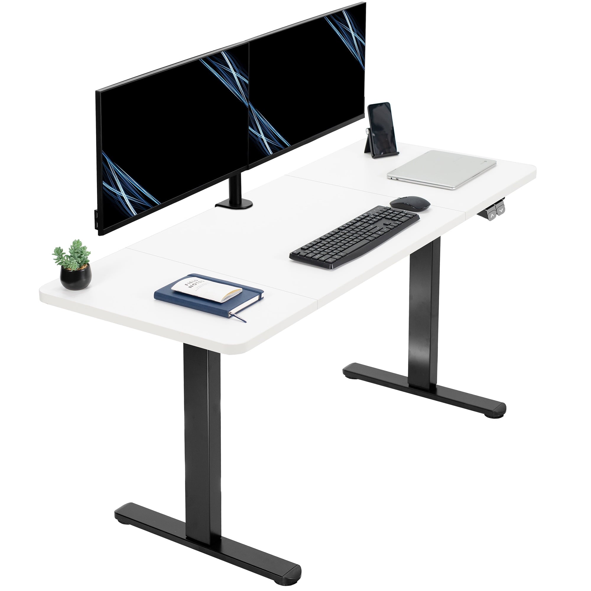 VIVO Electric 60” x 24” Stand Up Desk Workstation | Dark Walnut Table Top, Black Frame