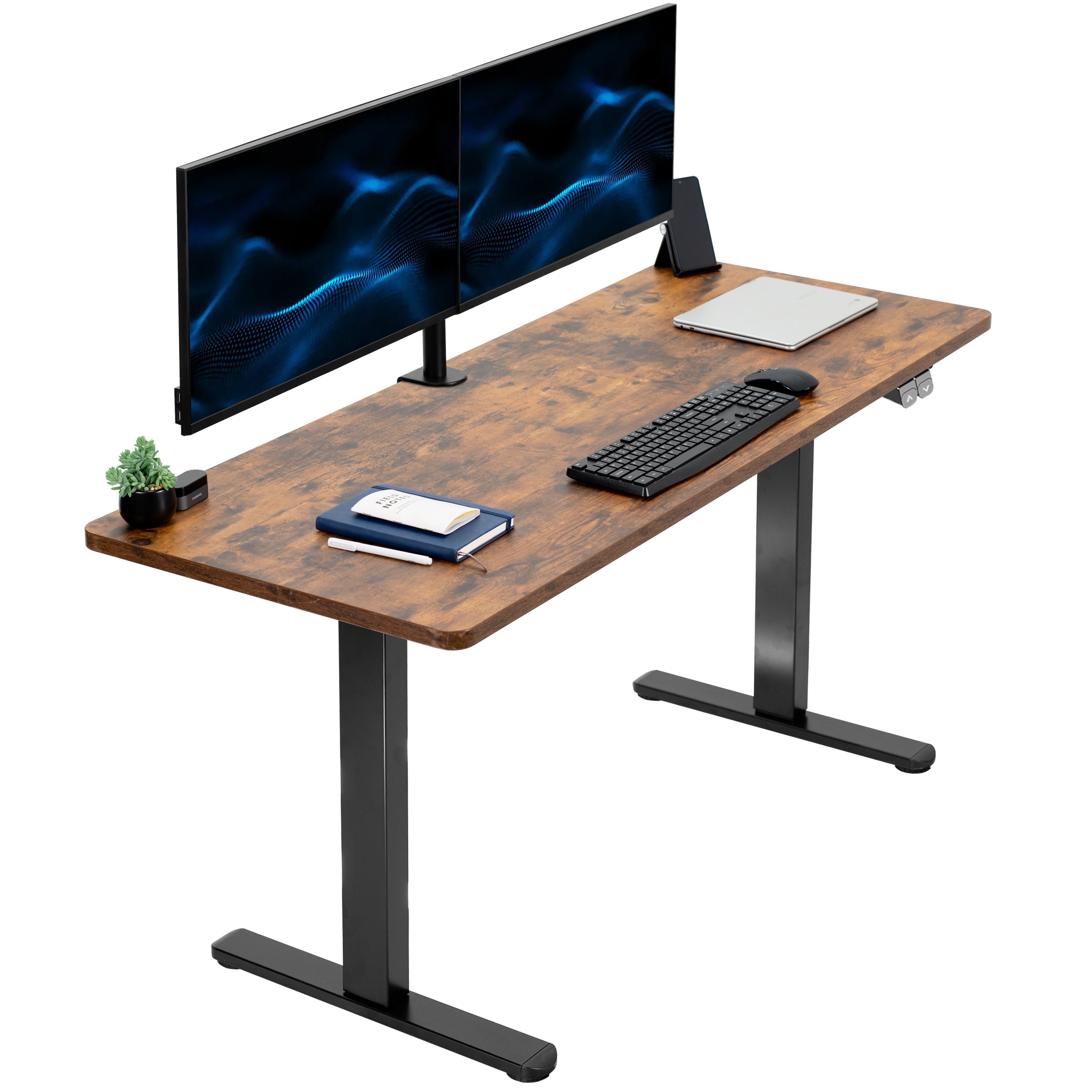 VIVO Electric 60” x 24” Stand Up Desk Workstation | Dark Walnut Table Top, Black Frame