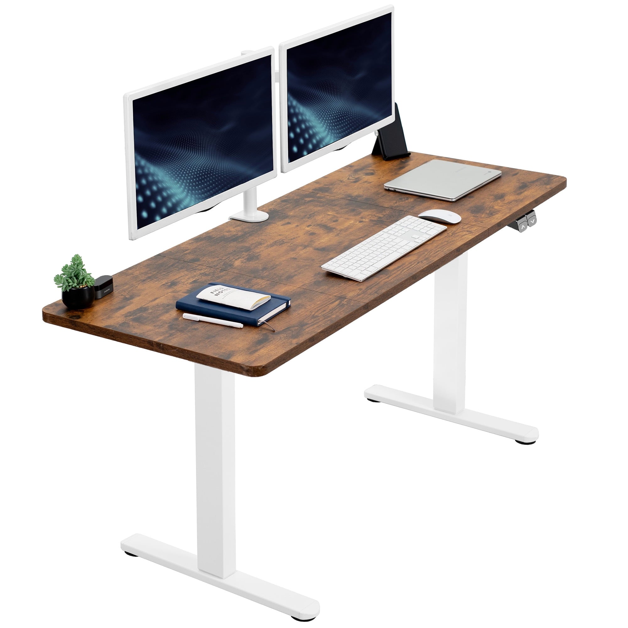 VIVO Electric 60” x 24” Stand Up Desk Workstation | Dark Walnut Table Top, Black Frame