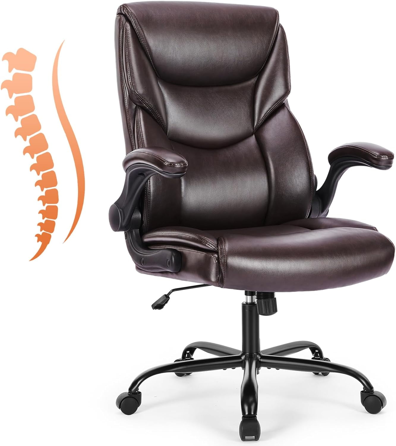 Yangming Executive Office Chair with Flip-up Arms, Ergonomic Back Support, High Back,  PU Leather 300lbs, Black