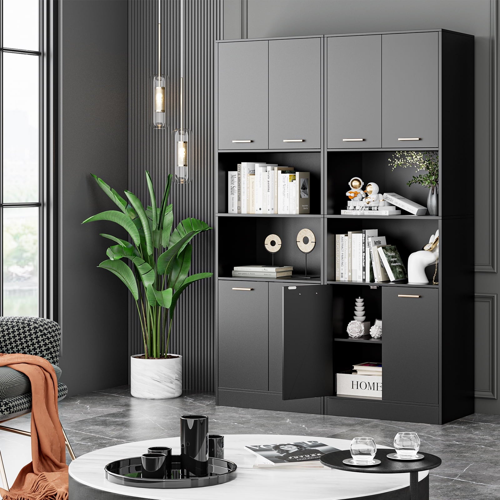 Homfa 71″ Tall Bookcases and Bookshelf with Doors, Free Standing Display Bookshelves with 2 Adjustable Shelves, Black Bookcase for Home Office, Living Room, Bedroom