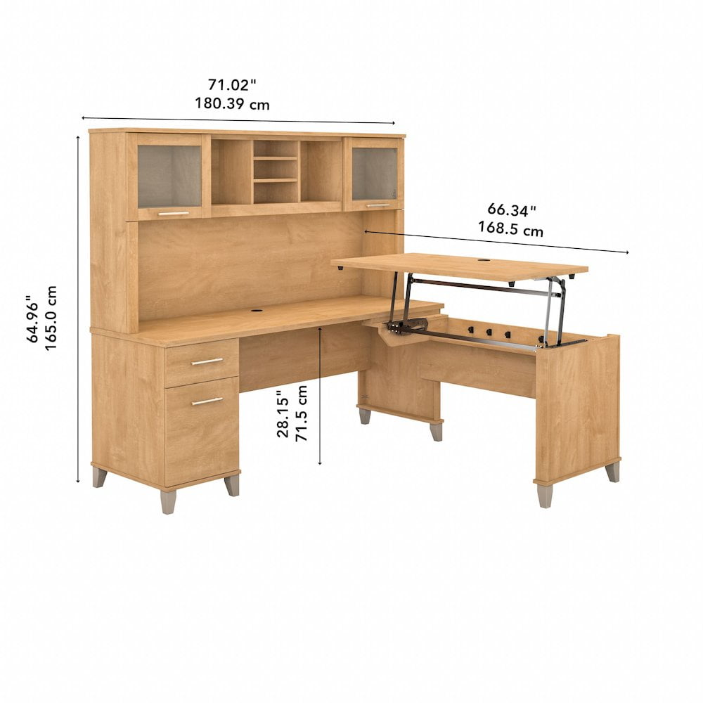 Somerset 72W Sit Stand L Desk with Hutch in Maple Cross - Engineered Wood