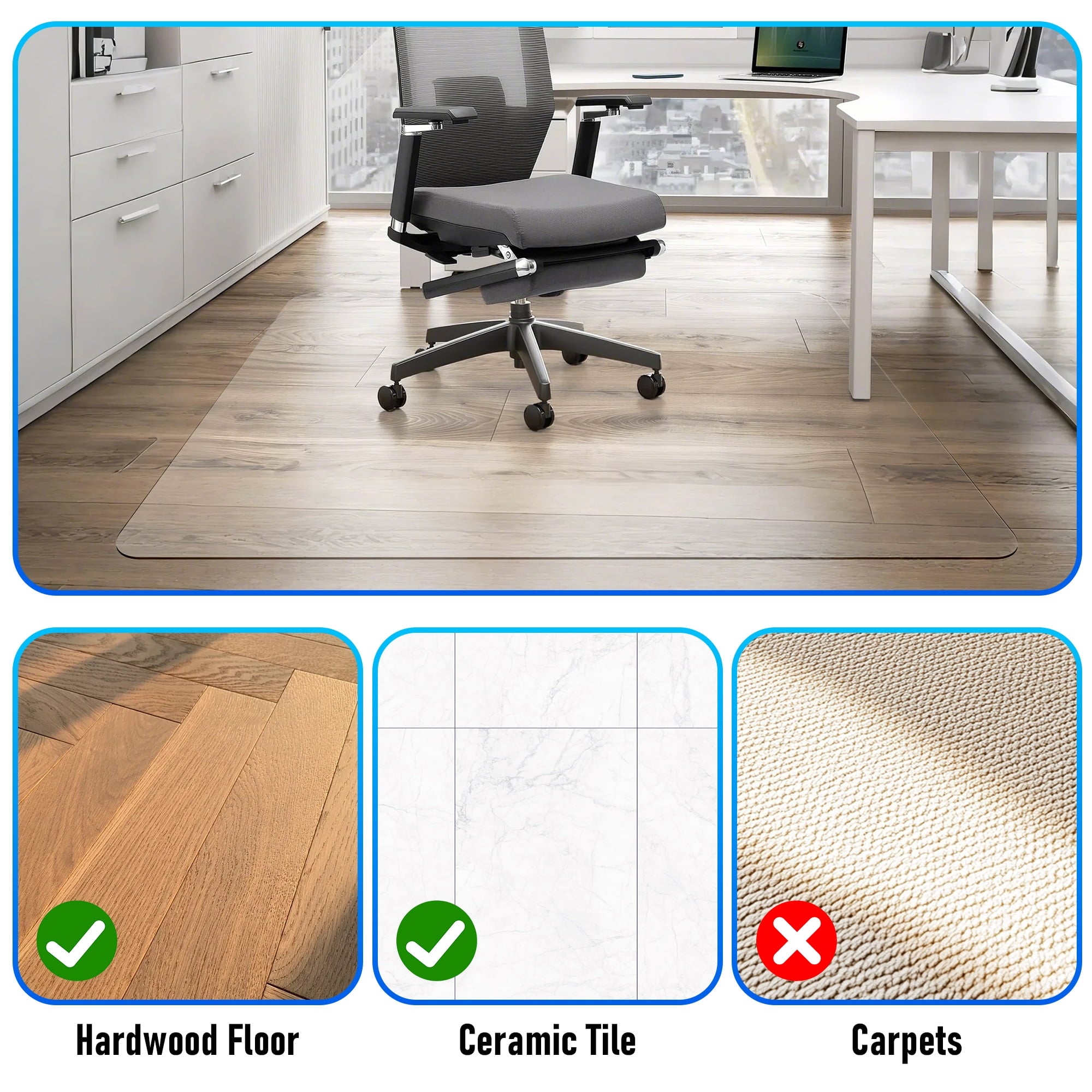 PVC Clear Office Chair Mat for Hardwood Floor,36"x48"Clear Mat for Desk Chair/Table.As Table Pad&Table Cover